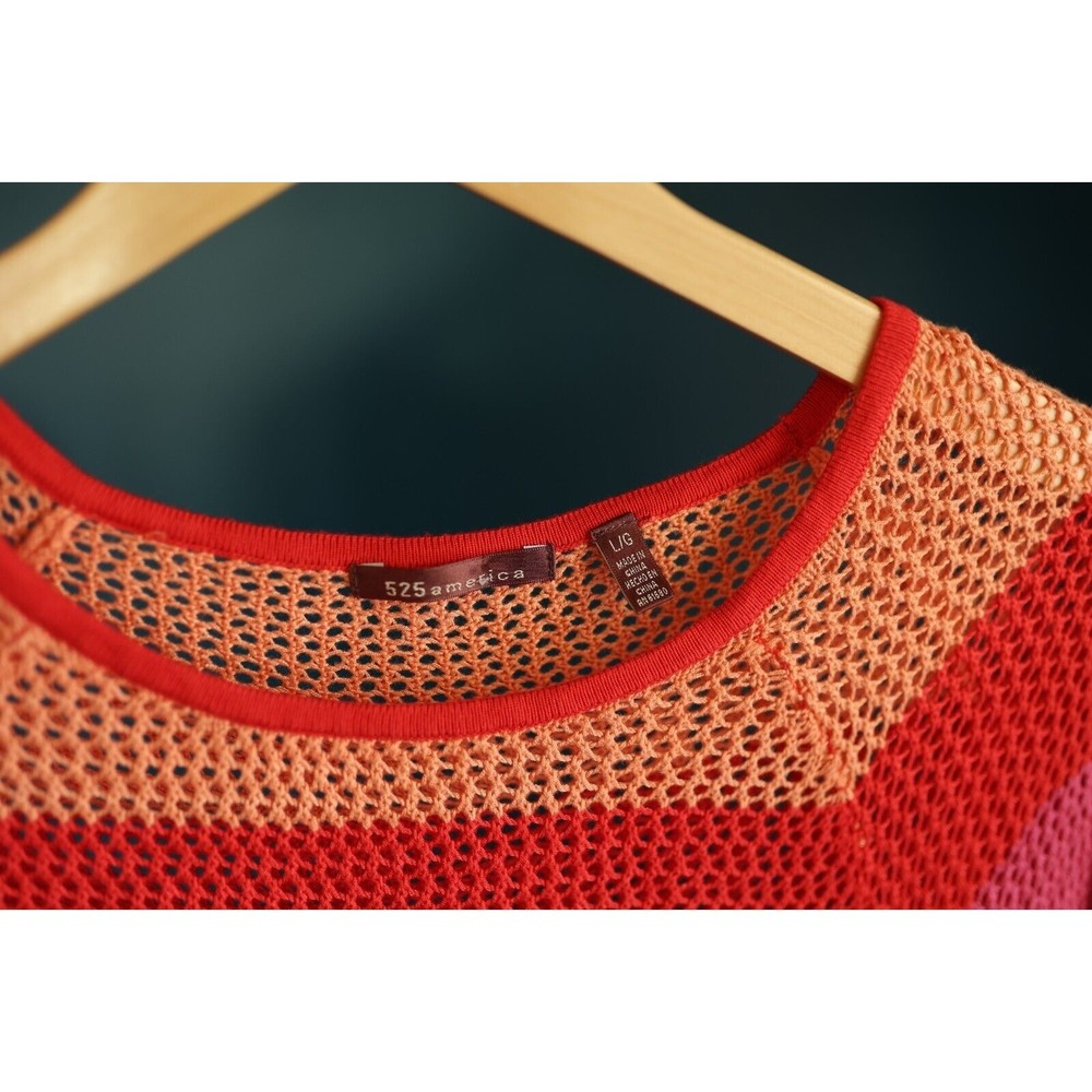 525 America Womens Open Knit Sweater Top Coral Pink Orange Pullover Large - Picture 3 of 8